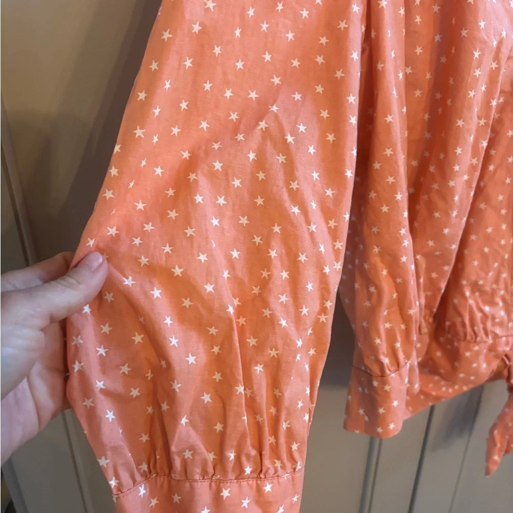 MADEWELL PEACH STAR PRINTED WRAP TIE BLOUSE TOP SIZE Medium - Picture 4 of 6